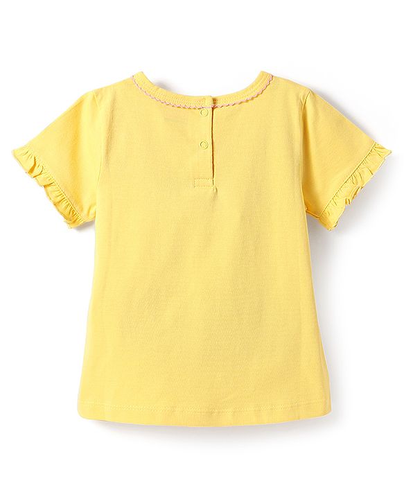 Babyhug Cotton Knit Half Sleeves Shorts Night Suit With Heart Print - Yellow