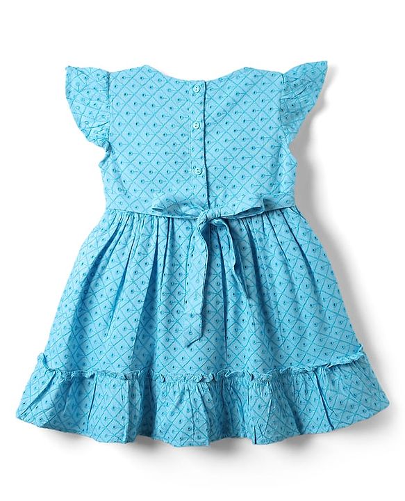Babyhug Rayon Woven Frill Sleeves Schifilli Frock with Bow Applique - Light Blue