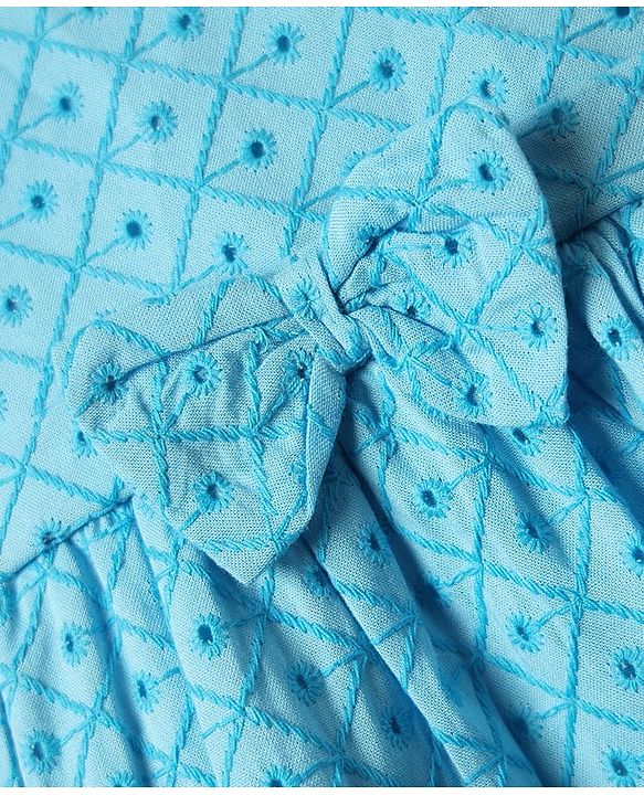 Babyhug Rayon Woven Frill Sleeves Schifilli Frock with Bow Applique - Light Blue