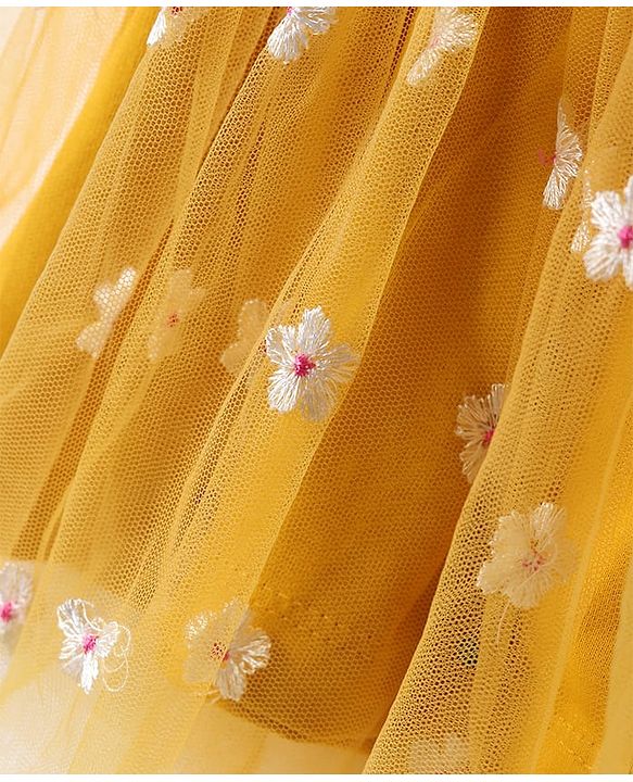 Babyhug Single Jersey Knit Sleeveless Frock With Floral Embroidery & Headband - Mustard