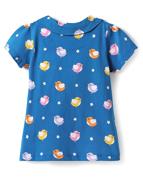Babyhug Cotton Knit Half Sleeves Peter Pan Collar Co-ord Night Suit - Blue