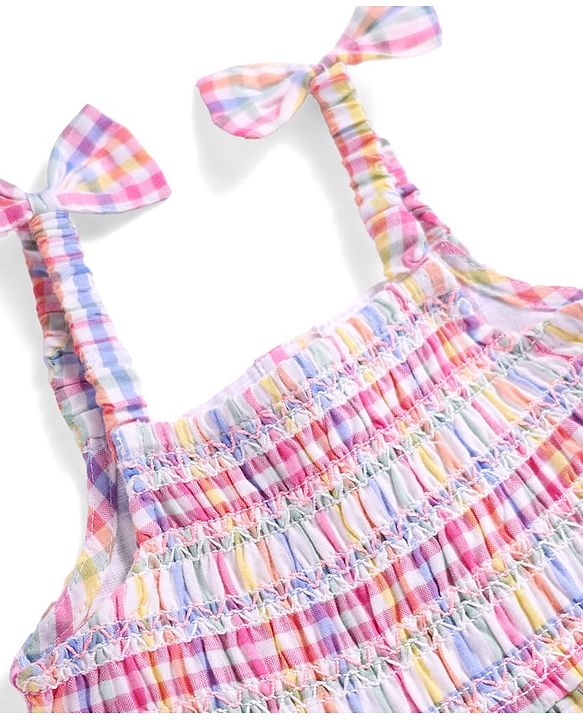 Babyhug Seersucker Woven Sleeveless Checks Frock With Headband - Multicolor