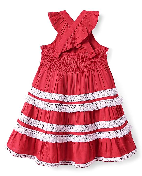 Babyhug Rayon Woven Sleeveless Dress With Lace Detailing - Red