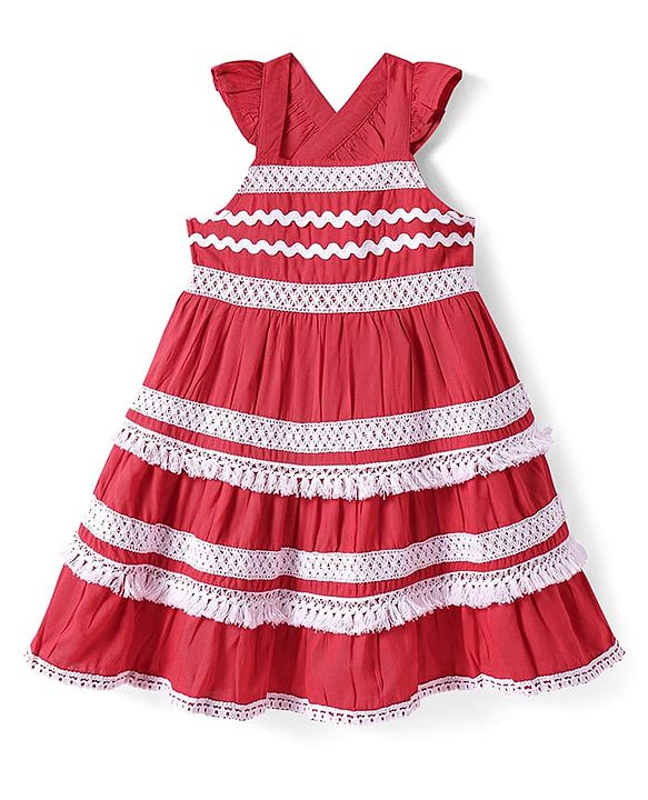 Babyhug Rayon Woven Sleeveless Dress With Lace Detailing - Red