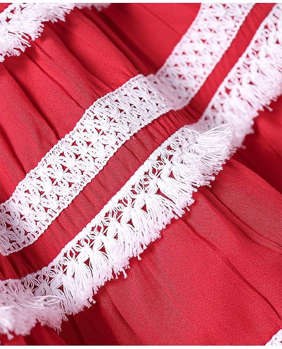 Babyhug Rayon Woven Sleeveless Dress With Lace Detailing - Red