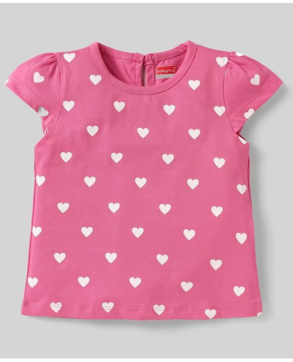 Babyhug Cotton Knit Cap Sleeves T-Shirts with Hearts Cherry & Bow Print Pack of 3 - Pink & White
