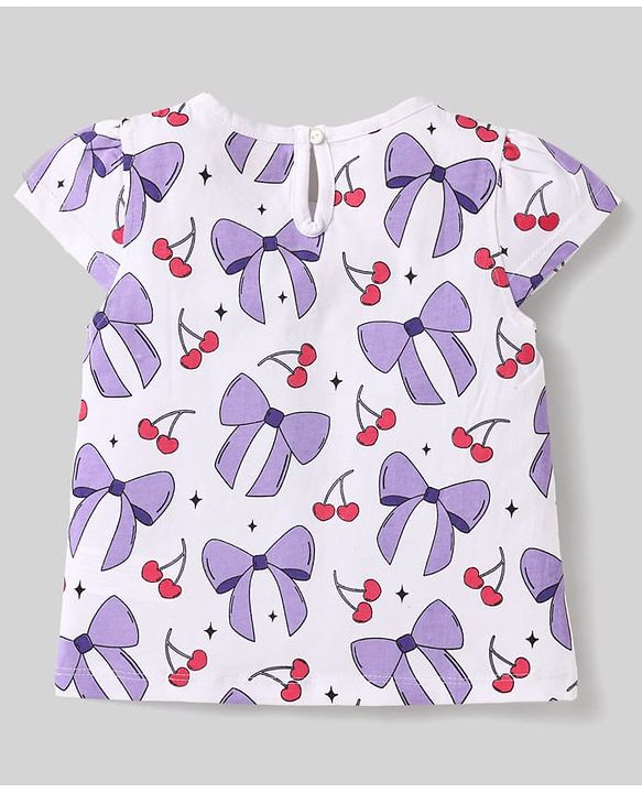 Babyhug Cotton Knit Cap Sleeves T-Shirts with Hearts Cherry & Bow Print Pack of 3 - Pink & White
