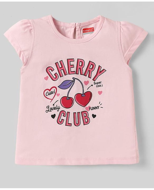 Babyhug Cotton Knit Cap Sleeves T-Shirts with Hearts Cherry & Bow Print Pack of 3 - Pink & White