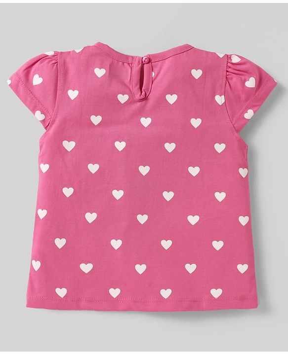 Babyhug Cotton Knit Cap Sleeves T-Shirts with Hearts Cherry & Bow Print Pack of 3 - Pink & White