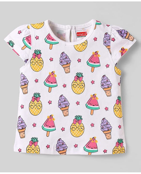 Babyhug Cotton Knit Half Sleeves T-Shirts With Ice-Cream & Heart Pack Of 3 - White Pink & Mauve