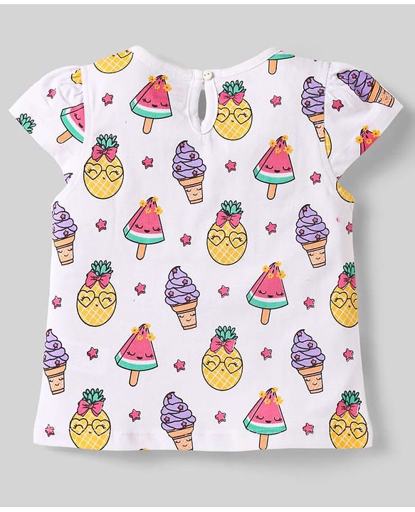 Babyhug Cotton Knit Half Sleeves T-Shirts With Ice-Cream & Heart Pack Of 3 - White Pink & Mauve