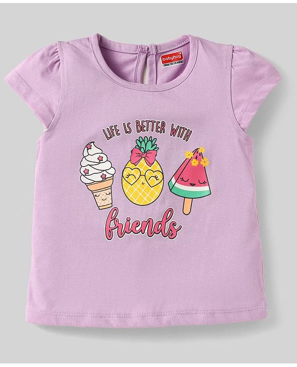 Babyhug Cotton Knit Half Sleeves T-Shirts With Ice-Cream & Heart Pack Of 3 - White Pink & Mauve