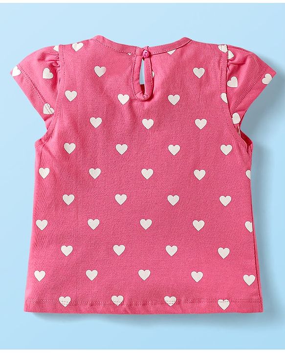 Babyhug Cotton Knit Cap Sleeves T-Shirts with Hearts & Tropical Theme Print Pack of 3 - Pink Light Green & White