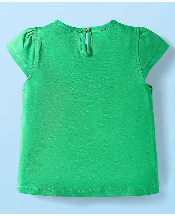 Babyhug Cotton Knit Cap Sleeves T-Shirts with Hearts & Tropical Theme Print Pack of 3 - Pink Light Green & White