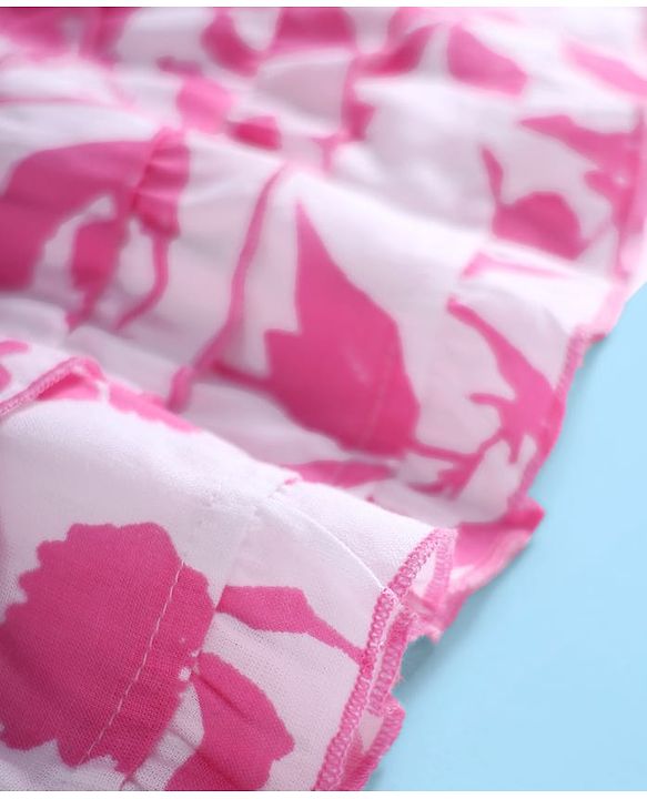 Babyhug Rayon Woven Sleeveless Dress With Floral Print - White & Dark Pink