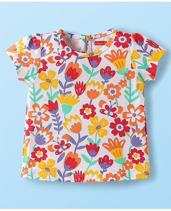 Babyhug Cotton Knit Half Sleeves T-Shirts with Floral Hearts & Rainbow Print Pack of 3 - Red White & Lavender