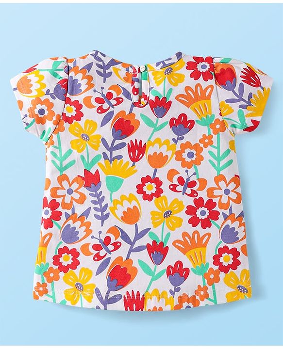 Babyhug Cotton Knit Half Sleeves T-Shirts with Floral Hearts & Rainbow Print Pack of 3 - Red White & Lavender