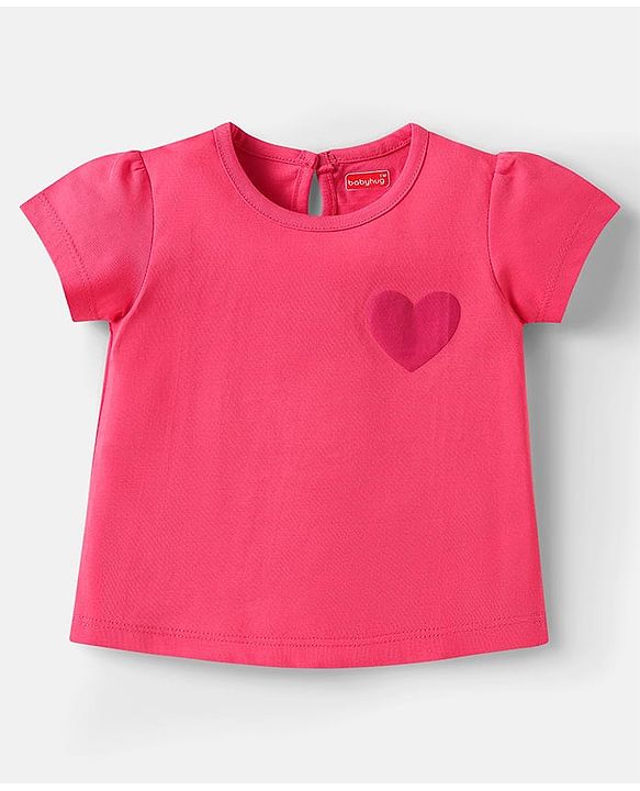 Babyhug Cotton Knit Half Sleeves T-Shirts with Hearts Print Pack of 3 - Pink White & Lavender