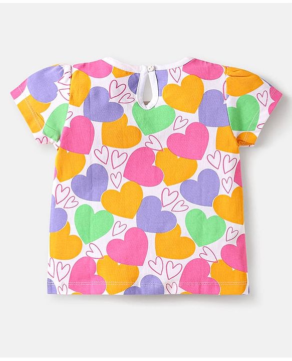 Babyhug Cotton Knit Half Sleeves T-Shirts with Hearts Print Pack of 3 - Pink White & Lavender