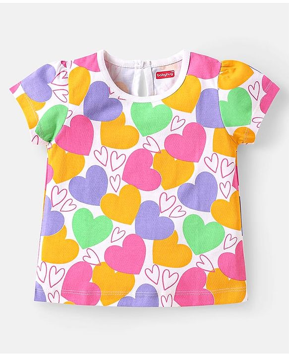 Babyhug Cotton Knit Half Sleeves T-Shirts with Hearts Print Pack of 3 - Pink White & Lavender