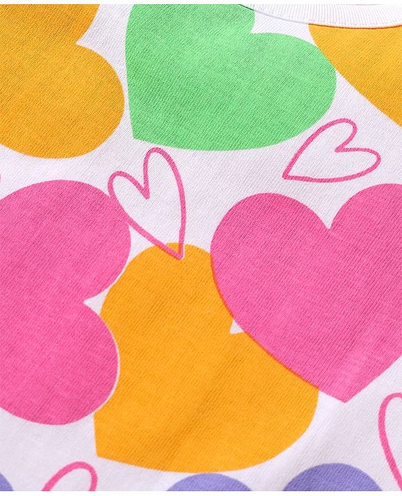 Babyhug Cotton Knit Half Sleeves T-Shirts with Hearts Print Pack of 3 - Pink White & Lavender