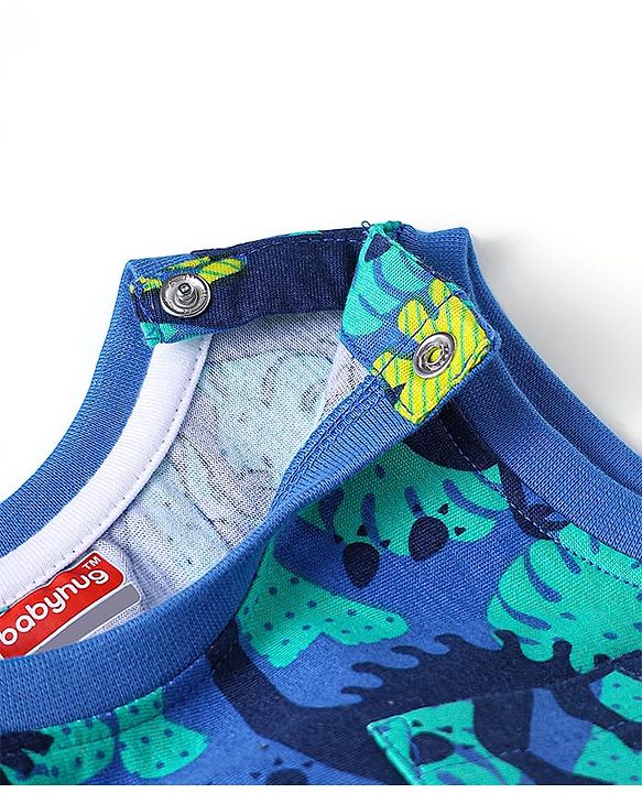 Babyhug Terry Knit Sleeveless Tank T-Shirt & Shorts Set Dino Print- Blue