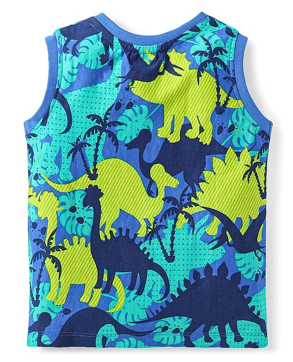 Babyhug Terry Knit Sleeveless Tank T-Shirt & Shorts Set Dino Print- Blue