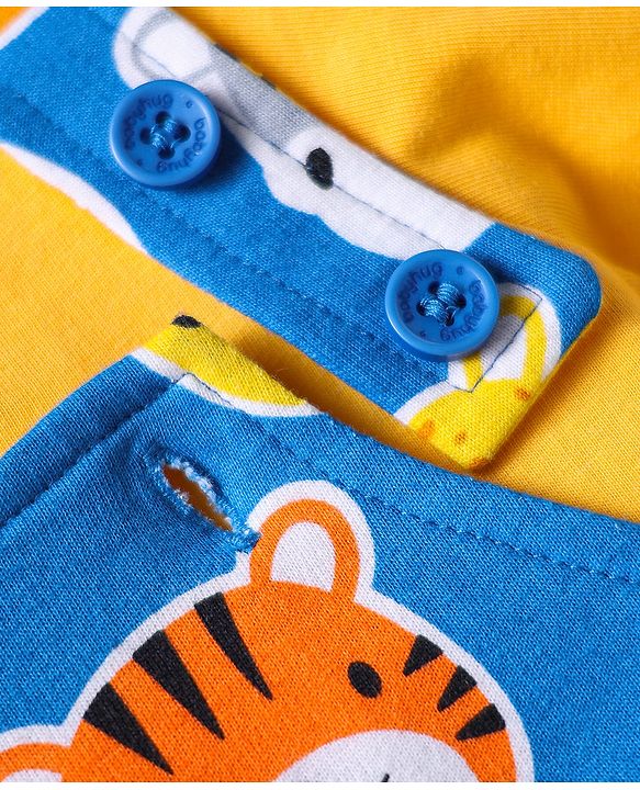 Babyhug Single Jersey Knit Half Sleeves T-Shirt & Dungaree with Animal Print - Yellow & Blue