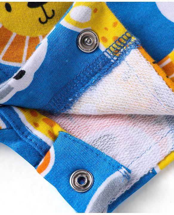 Babyhug Single Jersey Knit Half Sleeves T-Shirt & Dungaree with Animal Print - Yellow & Blue