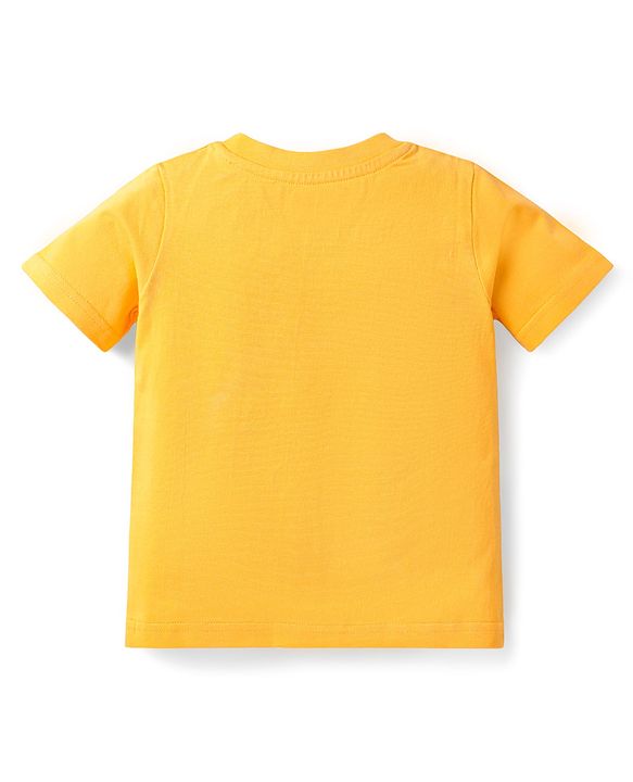 Babyhug Single Jersey Knit Half Sleeves T-Shirt & Dungaree with Animal Print - Yellow & Blue