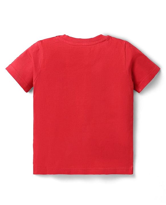 Babyhug Single Jersey Knit Beach Theme Printed Dungaree with Half Sleeves Inner Tee - Red & Navy Blue
