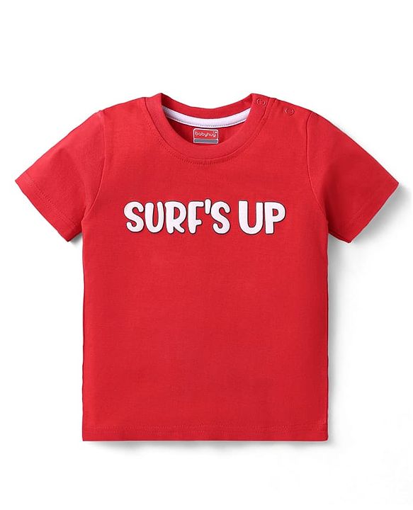 Babyhug Single Jersey Knit Beach Theme Printed Dungaree with Half Sleeves Inner Tee - Red & Navy Blue