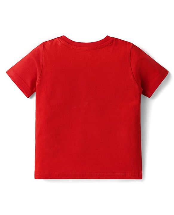 Babyhug Single Jersey Knit Half Sleeves T-Shirt & Dungaree with Nautical Theme &  Ahoy Days Text Print - Red & Navy Blue