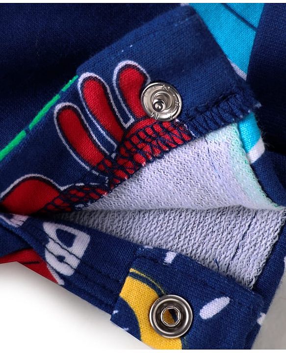 Babyhug Single Jersey Knit Beach Theme Printed Dungaree & Half Sleeves T-Shirt - Red & Navy Blue