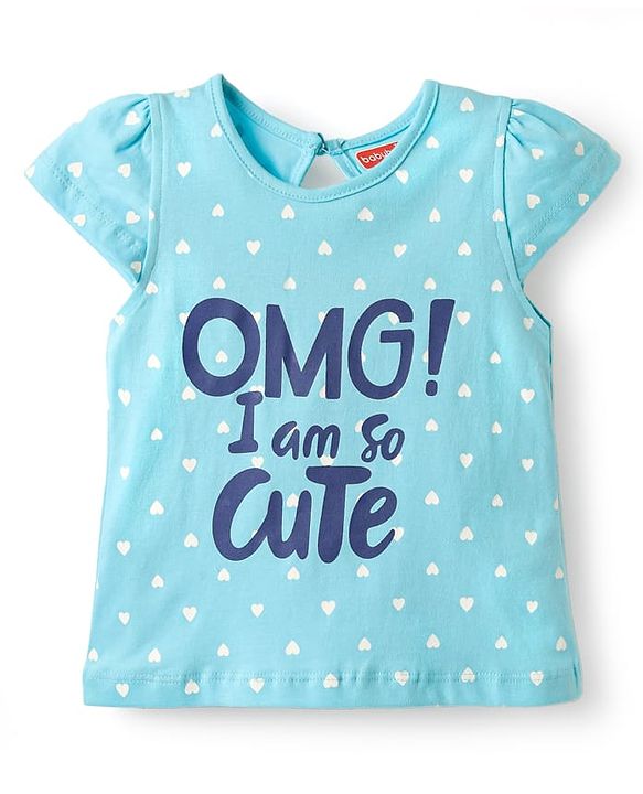Babyhug Cotton Knit Half Sleeves T-Shirt with Heart & Omg Text Print - Light Blue