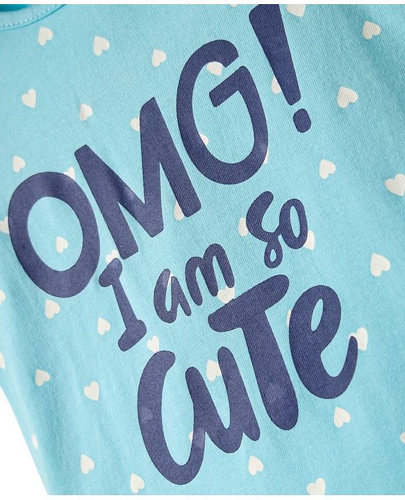 Babyhug Cotton Knit Half Sleeves T-Shirt with Heart & Omg Text Print - Light Blue