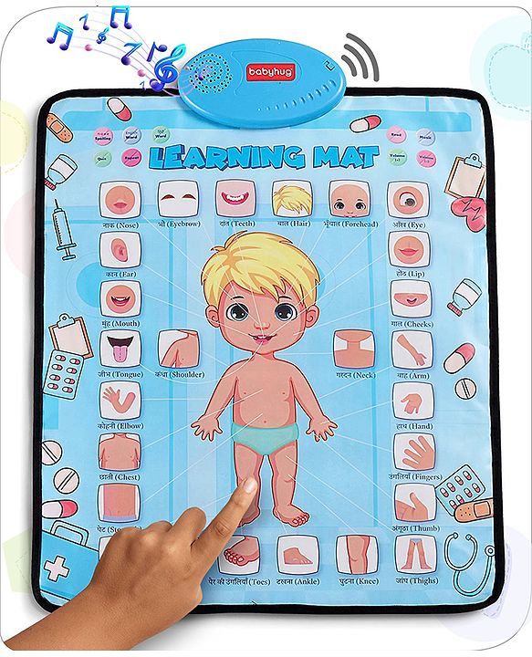 Babyhug My Body Parts Musical Learning Play Mat | 5 Modes + Read & Music Mode | Teaches Body Parts with English & Hindi Words, Quiz & Spelling | Activity Mat for Kids