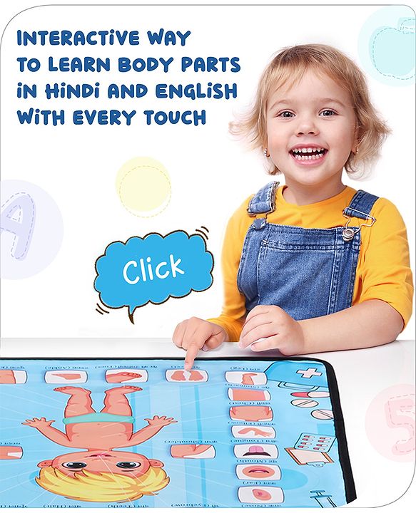 Babyhug My Body Parts Musical Learning Play Mat | 5 Modes + Read & Music Mode | Teaches Body Parts with English & Hindi Words, Quiz & Spelling | Activity Mat for Kids