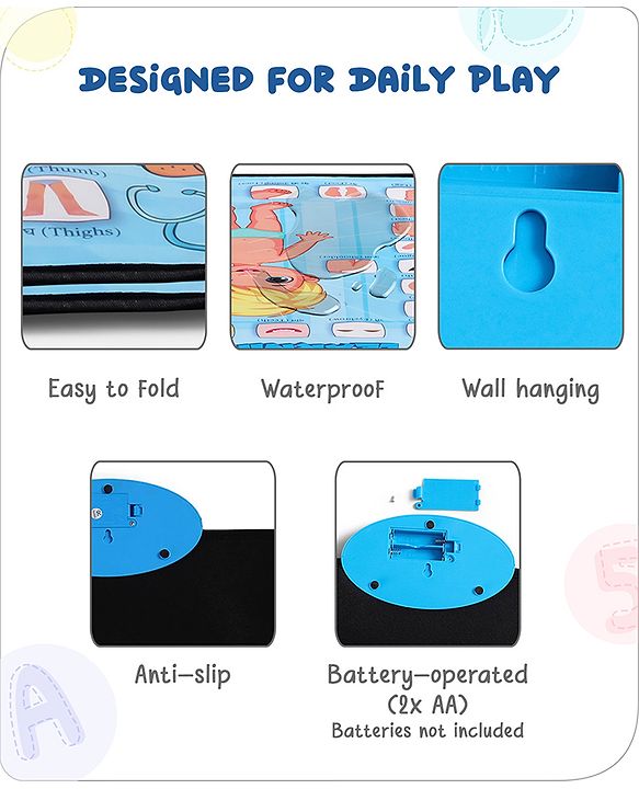 Babyhug My Body Parts Musical Learning Play Mat | 5 Modes + Read & Music Mode | Teaches Body Parts with English & Hindi Words, Quiz & Spelling | Activity Mat for Kids