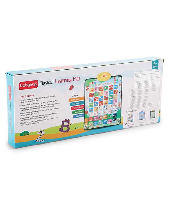 Babyhug My Body Parts Musical Learning Play Mat | 5 Modes + Read & Music Mode | Teaches Body Parts with English & Hindi Words, Quiz & Spelling | Activity Mat for Kids
