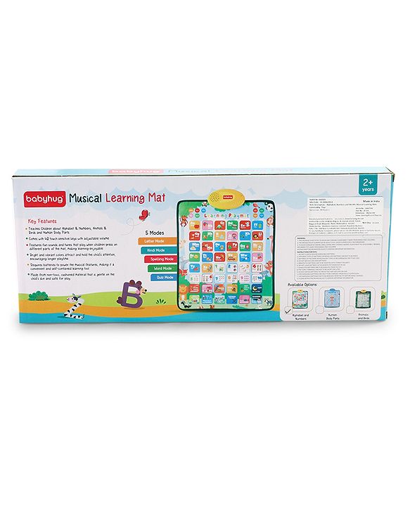 Babyhug My Body Parts Musical Learning Play Mat | 5 Modes + Read & Music Mode | Teaches Body Parts with English & Hindi Words, Quiz & Spelling | Activity Mat for Kids