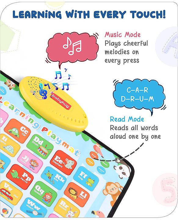 Babyhug My Body Parts Musical Learning Play Mat | 5 Modes + Read & Music Mode | Teaches Body Parts with English & Hindi Words, Quiz & Spelling | Activity Mat for Kids