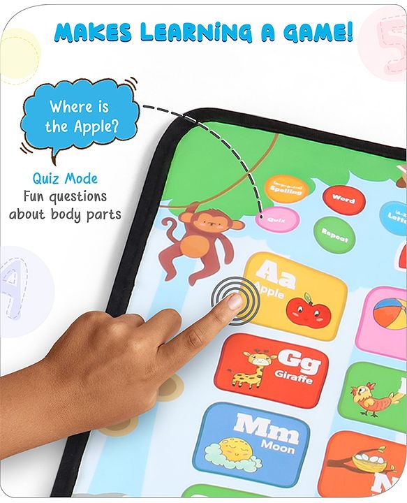 Babyhug My Body Parts Musical Learning Play Mat | 5 Modes + Read & Music Mode | Teaches Body Parts with English & Hindi Words, Quiz & Spelling | Activity Mat for Kids