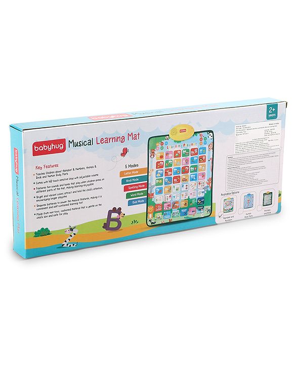 Babyhug My Body Parts Musical Learning Play Mat | 5 Modes + Read & Music Mode | Teaches Body Parts with English & Hindi Words, Quiz & Spelling | Activity Mat for Kids