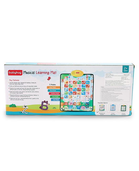 Babyhug My Body Parts Musical Learning Play Mat | 5 Modes + Read & Music Mode | Teaches Body Parts with English & Hindi Words, Quiz & Spelling | Activity Mat for Kids