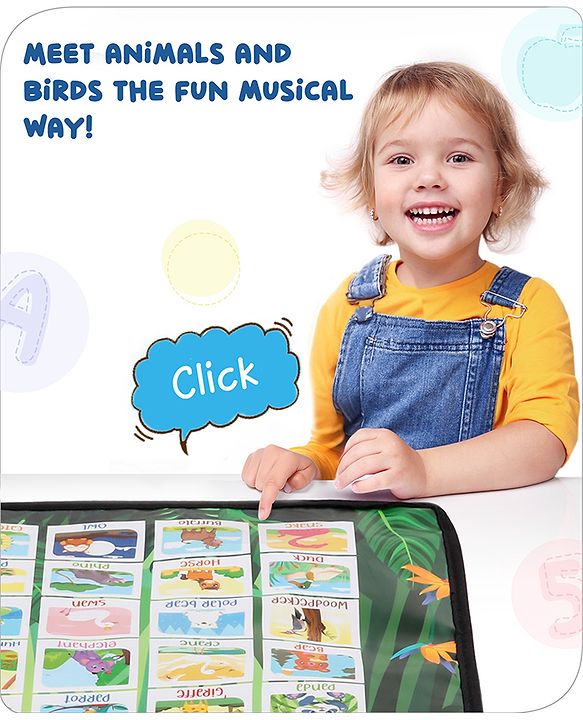 Babyhug Animals & Birds Musical Learning Play Mat | 5 Modes  English & Hindi Words, Quiz, Spelling, Music, Read Mode | Early Learning Activity Mat for Kids & Toddlers