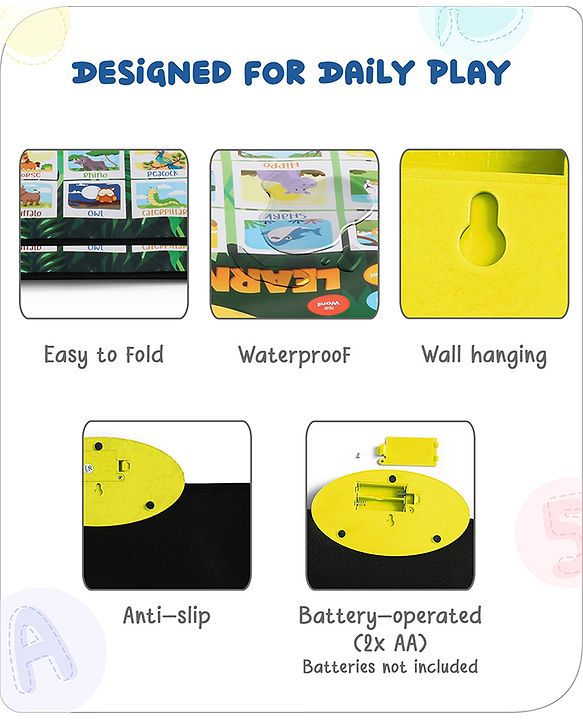 Babyhug Animals & Birds Musical Learning Play Mat | 5 Modes  English & Hindi Words, Quiz, Spelling, Music, Read Mode | Early Learning Activity Mat for Kids & Toddlers