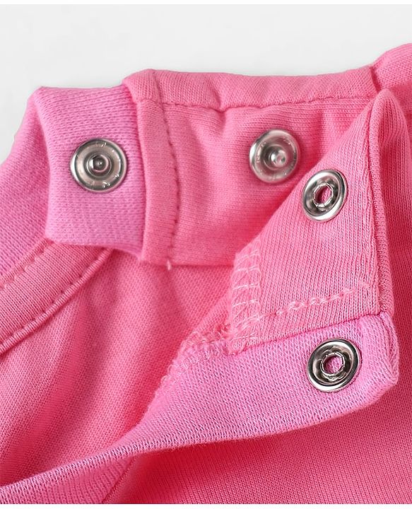 Babyhug Cotton Knit Half Sleeves Shorts Nightsuit with Smile & Floral Print - Pink