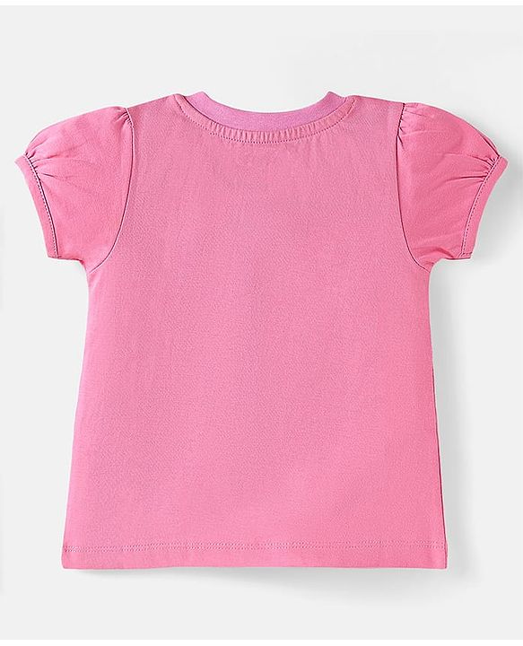 Babyhug Cotton Knit Half Sleeves Shorts Nightsuit with Smile & Floral Print - Pink