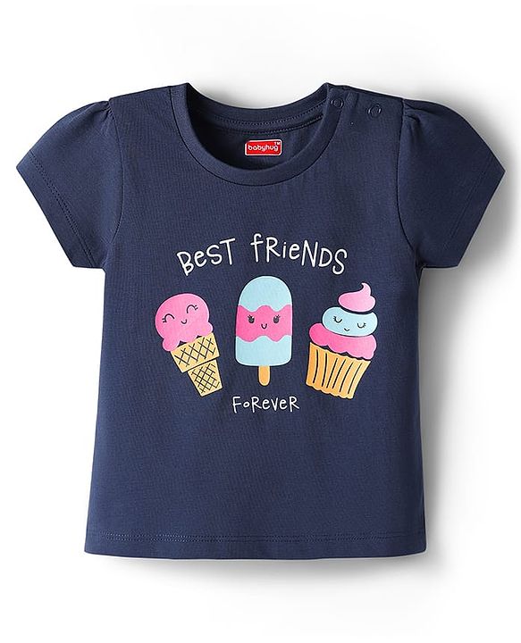 Babyhug Cotton Knit Half Sleeves Capri Night Suit With Ice Cream Print - Navy Blue